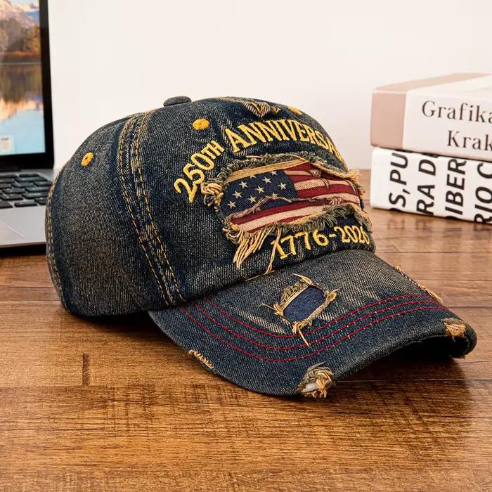 Casquette de baseball en jean vieilli motif drapeau USA vintage 250e anniversaire pour hommes et femmes style patriotique multifonctionnelle ajustable pour toutes les saisons