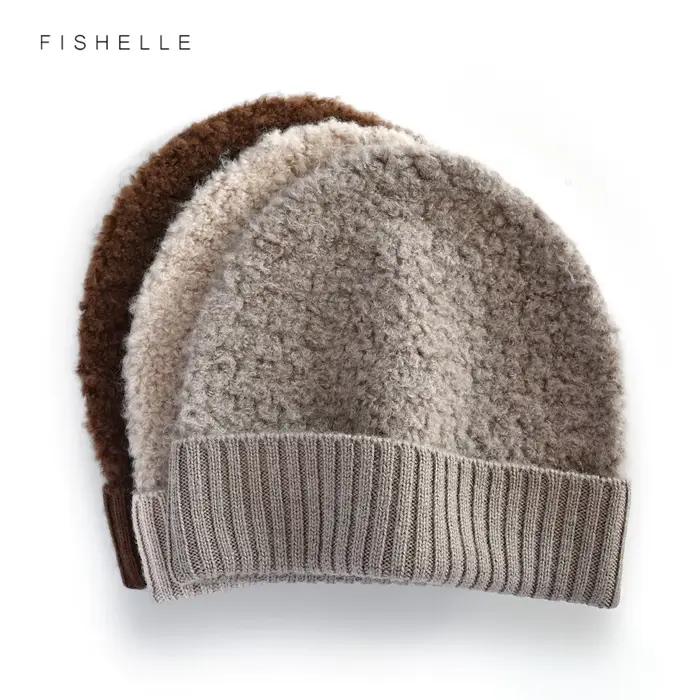 Chapeau marron bouclé 100% laine Pure pour femme