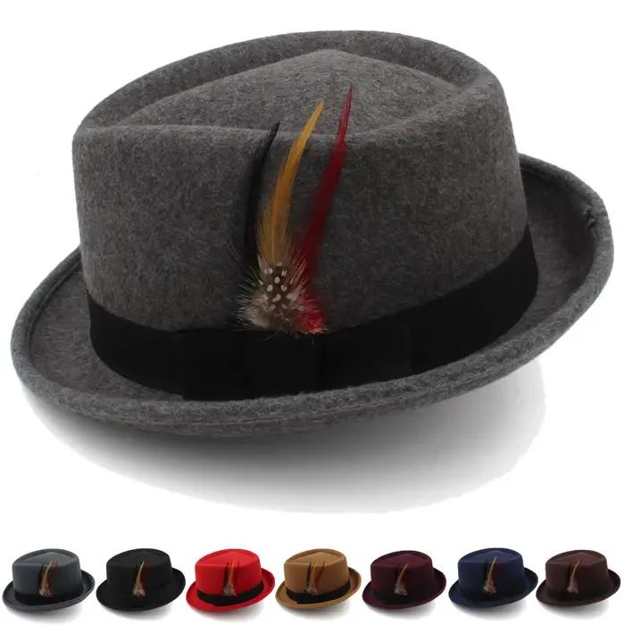 Losange couronne trilby chapeaux pour hommes classique plume