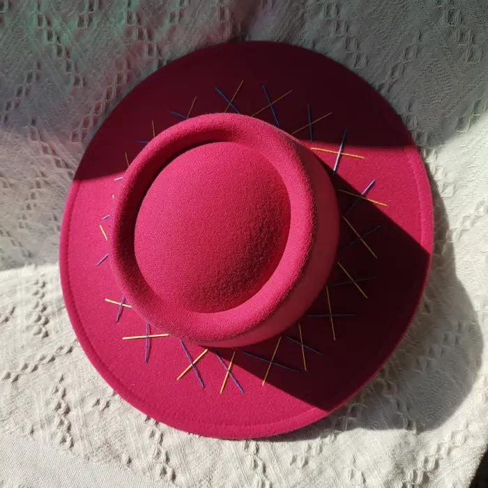 Chapeau Fedora rouge cousu à la main pour hommes et femmes