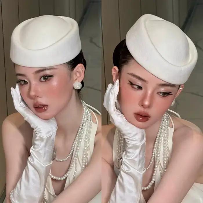 Béret d'hôtesse de l'air vintage noir à calotte plate, accessoire pour cheveux