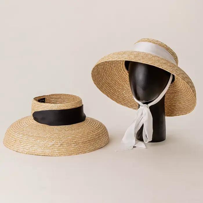 Chapeaux de paille rétro français à calotte creuse pour femmes