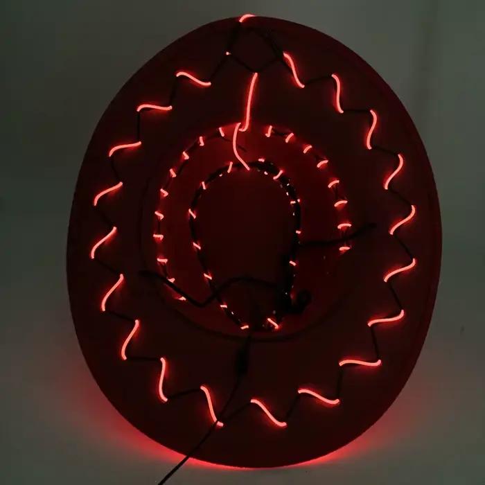 1 casquette de cowboy rouge lumineuse à fil EL pour adulte