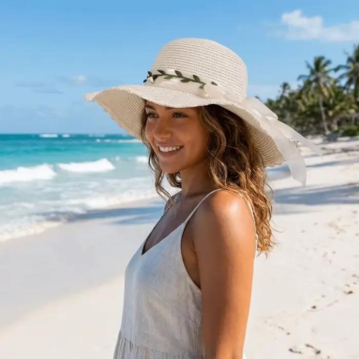 Chapeau de paille décontracté coloré à nœud