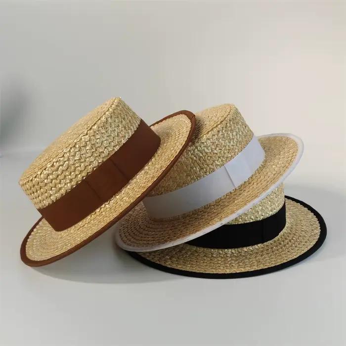 Chapeau Canotier Classique Français en Paille Blé pour Femme et Homme