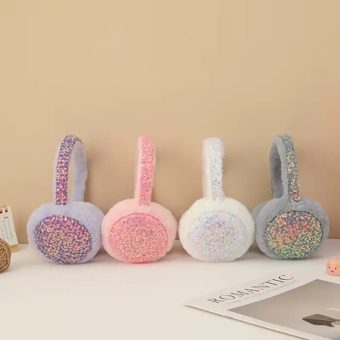 Cache-oreilles pour femmes coréen paillettes Dopamine Kawaii Verstaile peluche hiver velours coupe-vent pliable