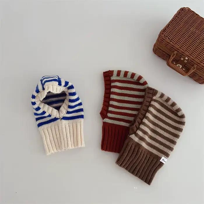 Garçons filles Protection des oreilles écharpe chapeaux automne hiver chaud coréen à capuche bonnet enfants rayé cagoule chapeau