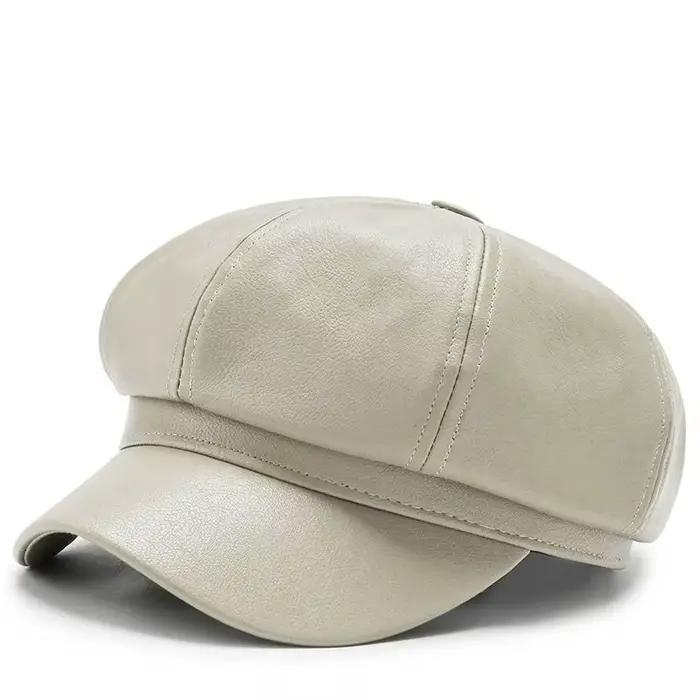 Nouveau chapeau octogonal en cuir Pu de Style coréen pour hommes et femmes