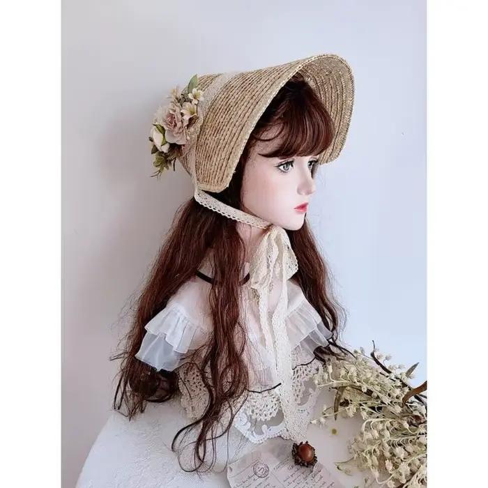 Y5gc adolescents girl paille chapeau vintage princesse française