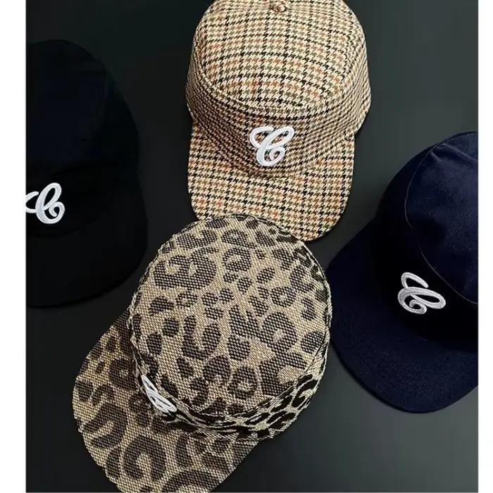 Casquette de Baseball à carreaux imprimé léopard rétro coréen pour femmes