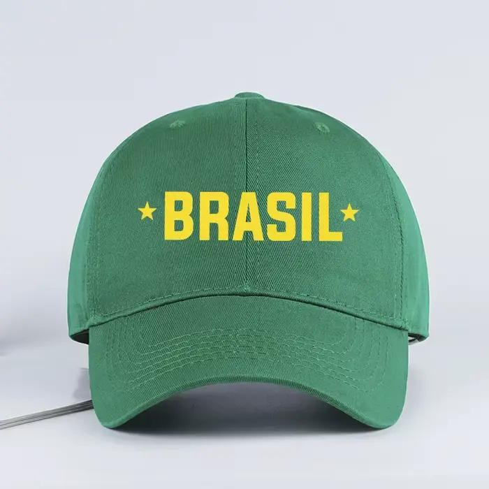 Casquette de baseball à visière souple imprimée « BRASIL » pour les supporters du Brésil – Chapeau de soleil unisexe réglable pour les passionnés de football – Cadeau pour la fête des pères