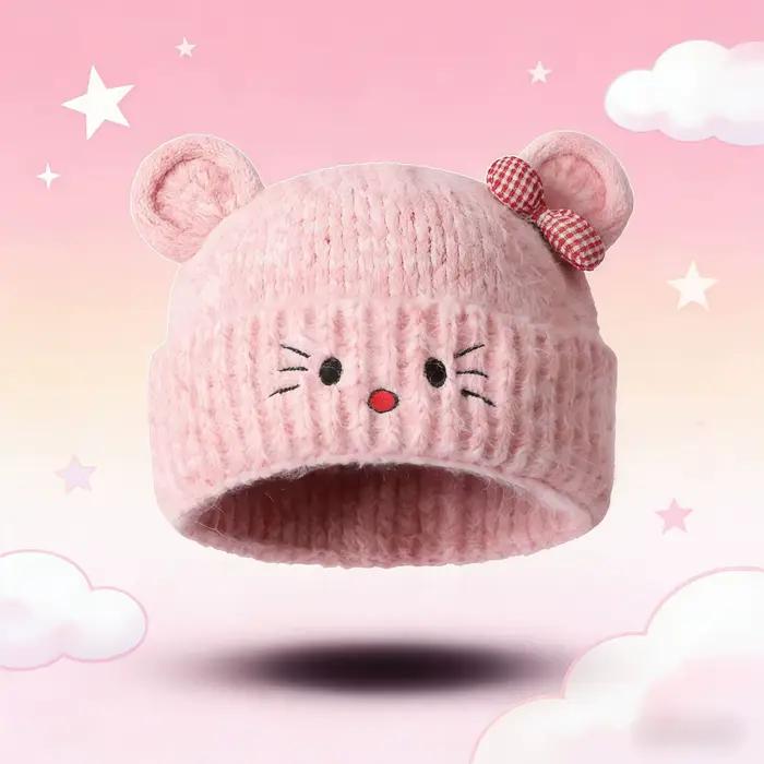 Bonnet tricoté chaud à oreilles de chat pour femme