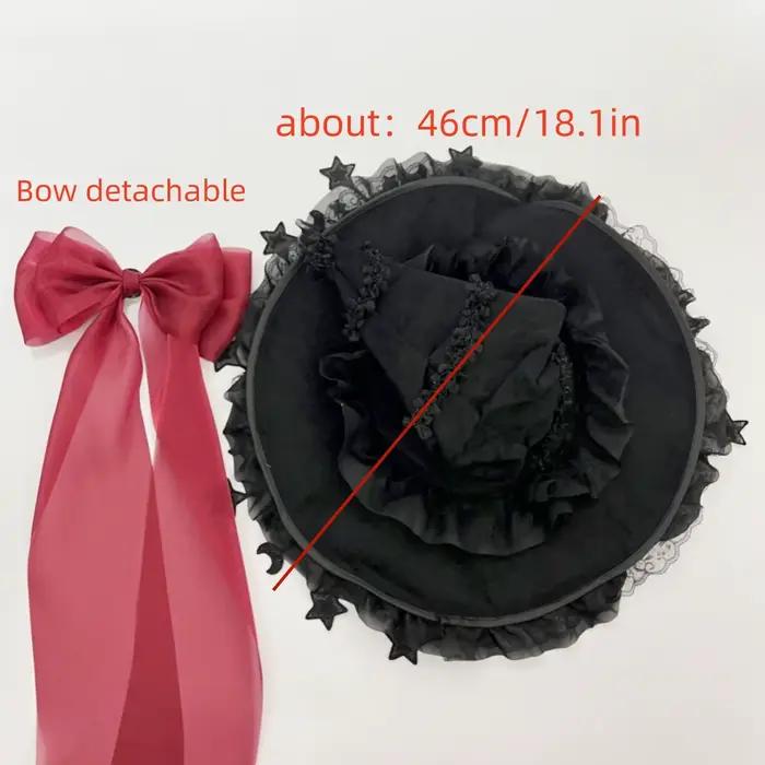 Chapeau de sorcière gothique en dentelle polaire avec nœud papillon pour enfants et adultes occasions spéciales Halloween cosplay princesses magiciennes