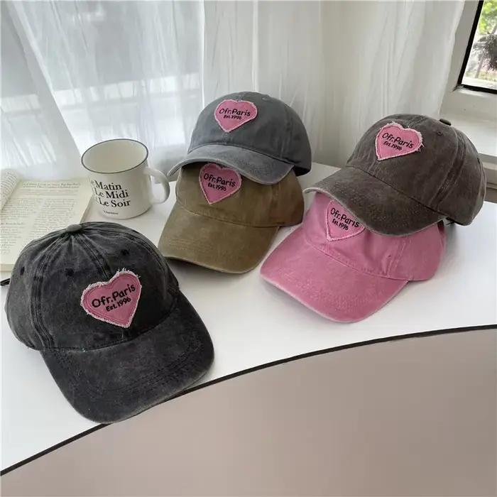 Casquette de baseball brodée motif cœur pour femme coton polyester réglable printemps été ocassions décontractées