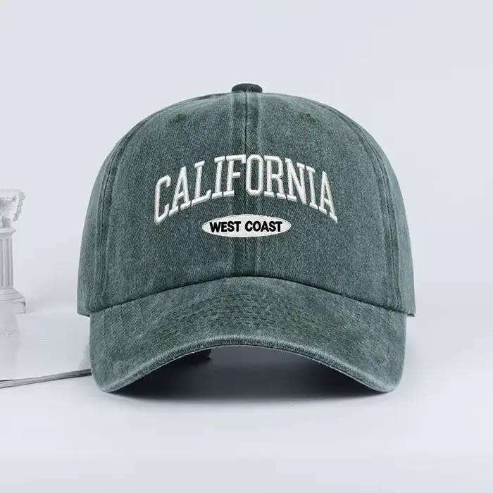 Casquette de baseball brodée vintage délavée style Californie et côte ouest | Chapeau de soleil décontracté réglable