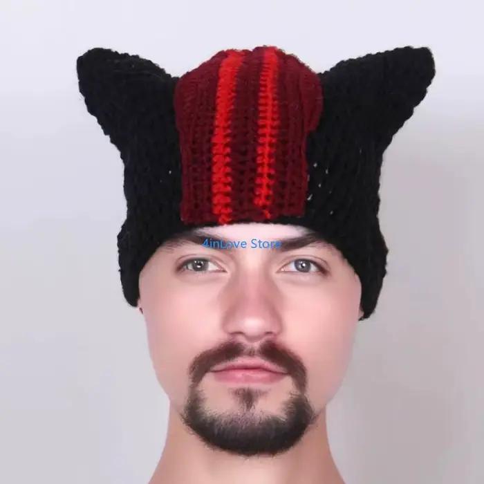 T4MD nouveauté cagoule chapeau pour adulte avec oreille du diable tricot bonnets