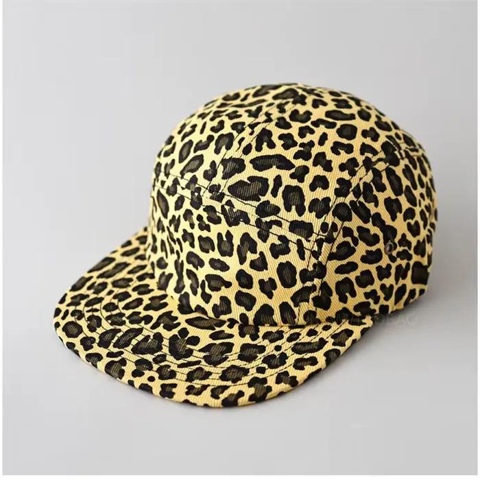 Casquette de baseball rétro à 5 panneaux avec imprimé léopard pour hommes et femmes