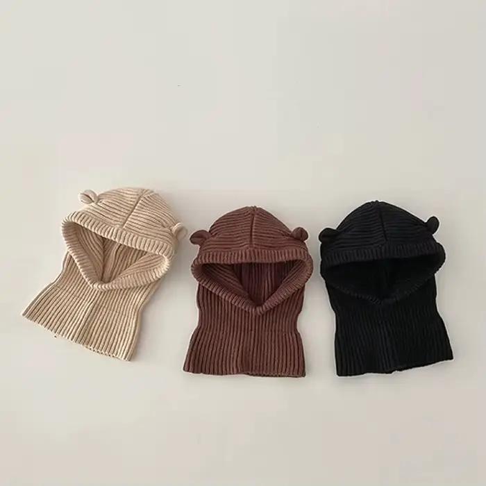 Mignon bébé tricot chapeau écharpe hiver automne chaud enfants bonnet couleur unie dessin animé oreilles enfant en bas âge filles garçons cagoule chapeaux
