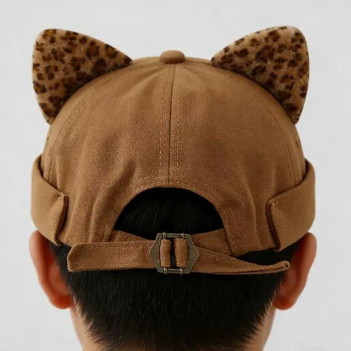 Casquette Docker Melon Hip Hop à Oreilles de Chat Imprimé Léopard
