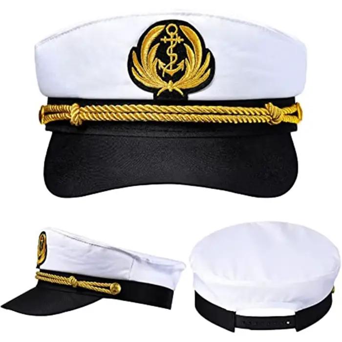Chapeau de capitaine de yacht réglable en polyester pour hommes et femmes, chapeau de marin, chapeau de bateau marin, adulte, enfant, occasions spéciales de fête nautique et aventures marines