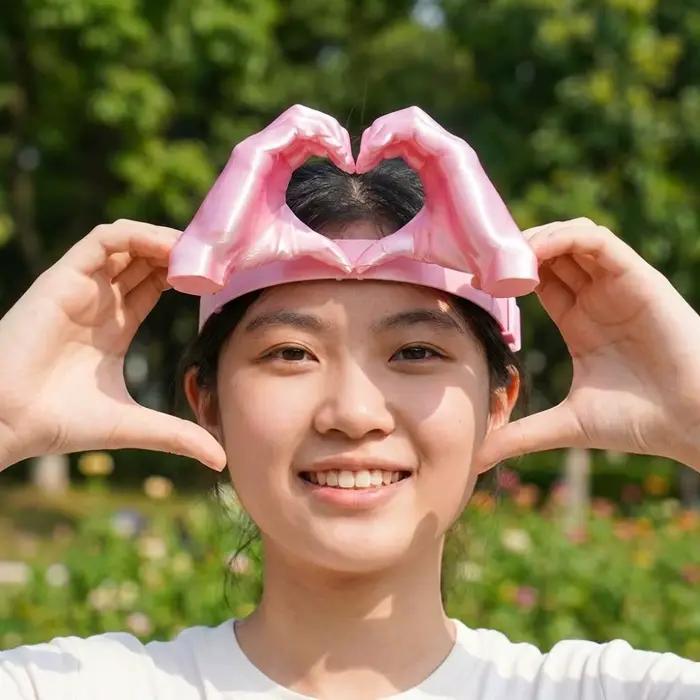 Chapeau de soleil 3D imprimé avec mains en forme de cœur amusantes