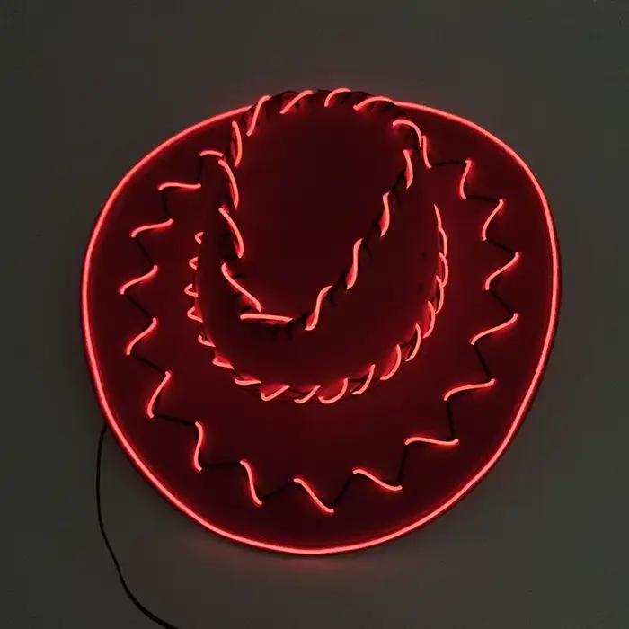 1 casquette de cowboy rouge lumineuse à fil EL pour adulte