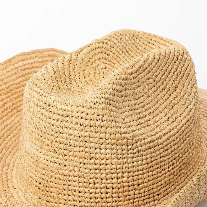 Chapeau de Cowboy en paille de raphia naturelle pour femmes et hommes