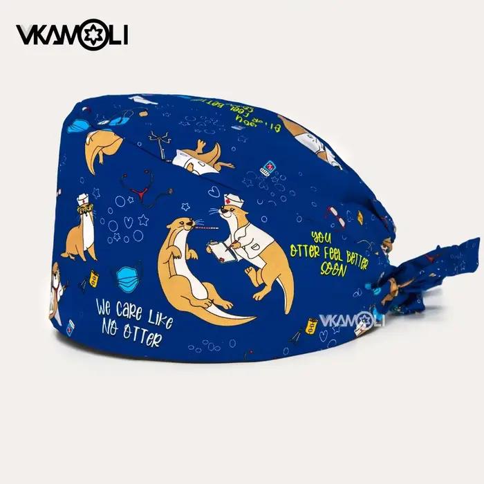 Rose dessin animé chat impression coton animalerie vétérinaire infirmière casquette femmes sueur-absorbant gommage