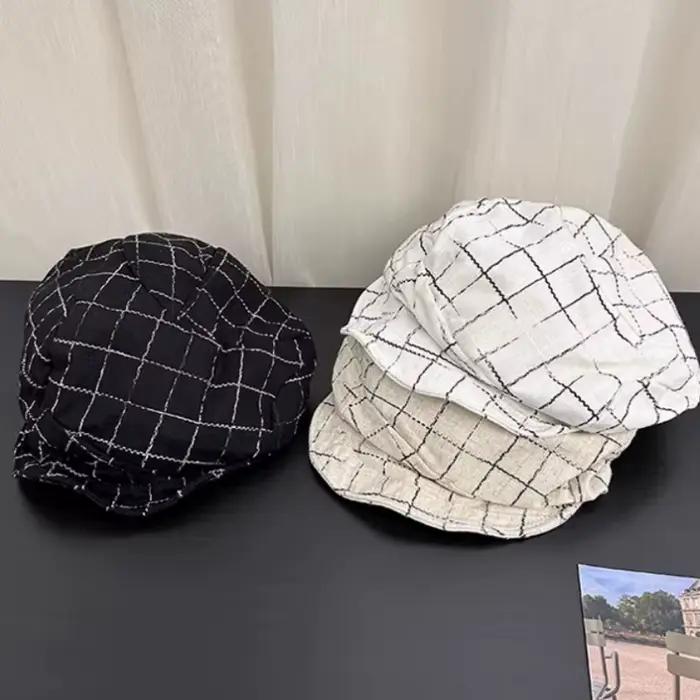 Bérets plissés à carreaux rétro pour femmes – Chapeau de peintre léger