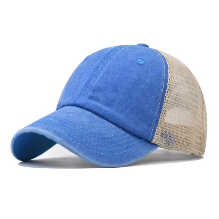 Casquette de baseball vintage en polyester délavé avec visière en denim pour protection UV et confort respirant pour hommes occasions spéciales