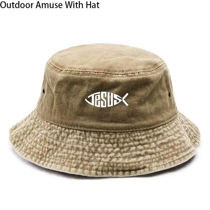 Chapeau de pêcheur tendance et cool avec motifs de lettres en forme de poisson, idéal pour les sorties quotidiennes