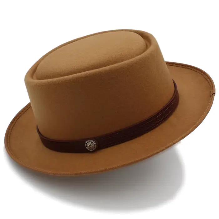 Vintage porkpie chapeaux pour hommes solide noir fedora