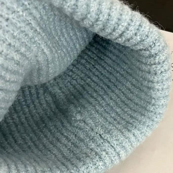 Bonnet tricoté en laine chaude avec motif chaton brodé mignon