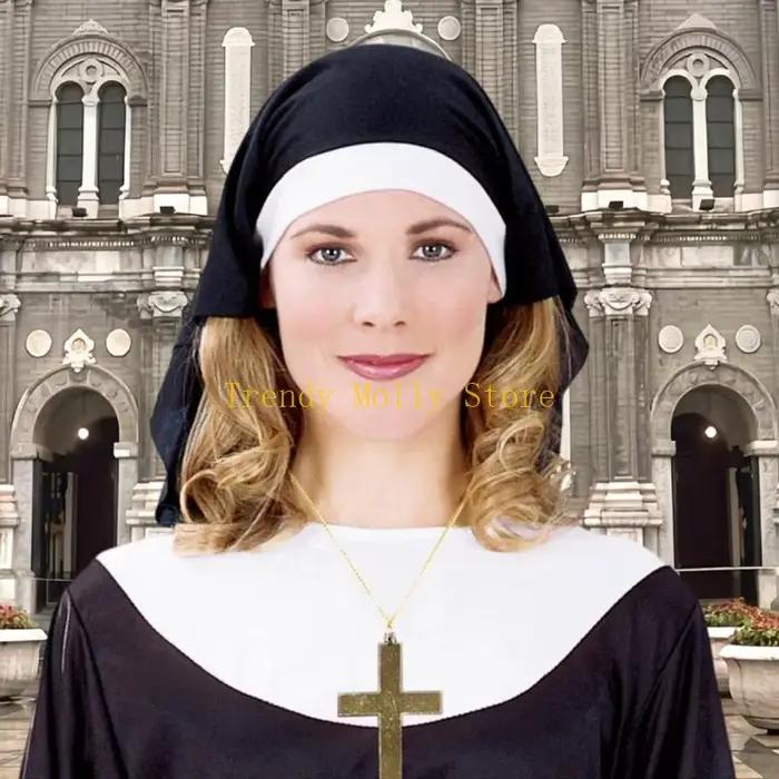 Chapeau de nonne pour femme adulte - Accessoire de costume pour Halloween et cosplay - Polyester non tissé - Style mystérieux et sophistiqué - Occasions spéciales et soirées à thème