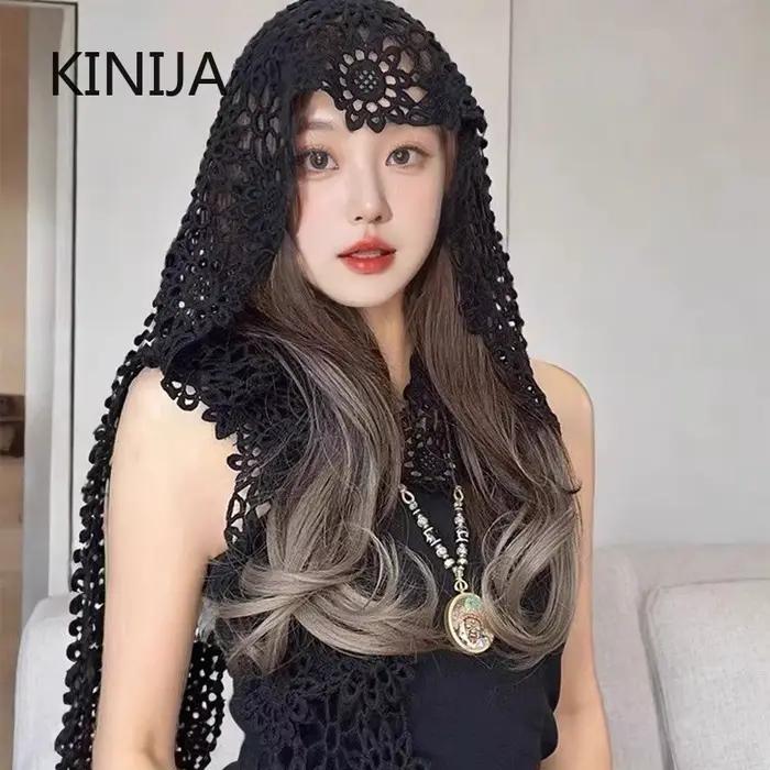 Japonais dentelle évider tricoté chapeau femmes ethnique Sle voyage photoaphy visage minceur aérien casquette foulard