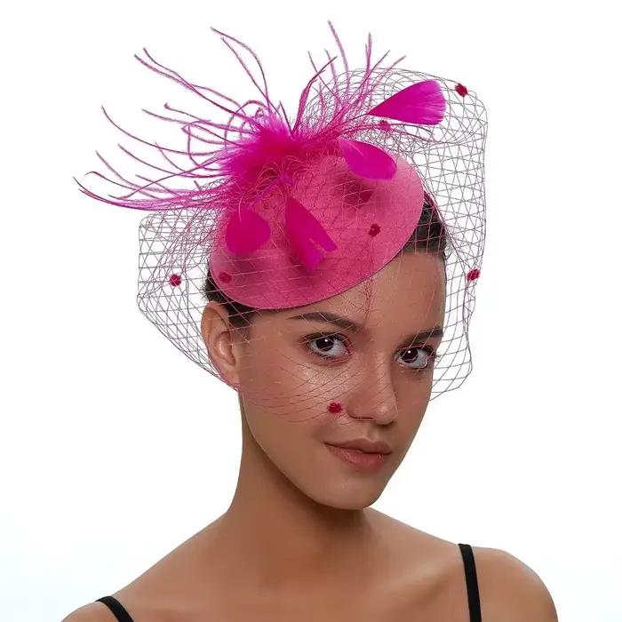 Nouveau élégant feutre Fascinator chapeau résille voile petite vague Point décor mariée Cocktail chapeaux mariage
