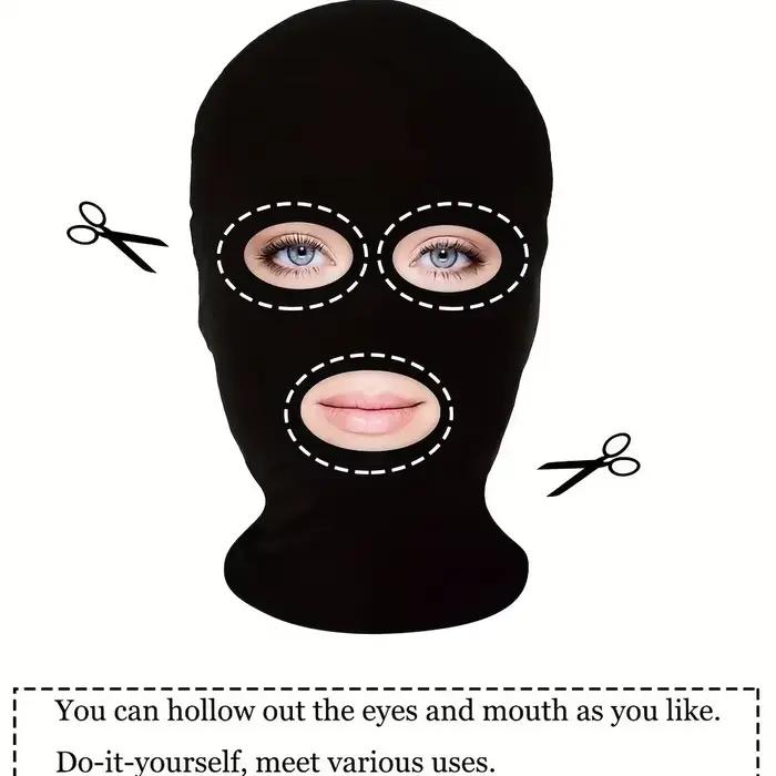 Masque Visage Complet Terylene Sans Trou Noir - Protection UV, Cosplay, Vélo, Moto, Ski