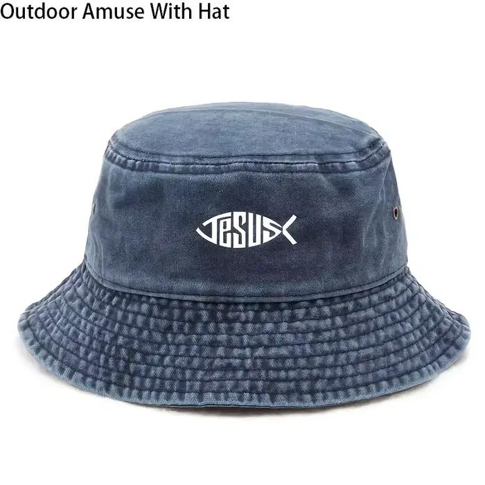 Chapeau de pêcheur tendance et cool avec motifs de lettres en forme de poisson, idéal pour les sorties quotidiennes