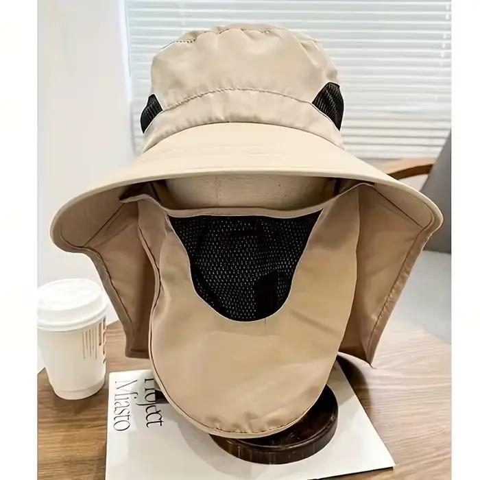 Chapeau de pêche respirant à large bord avec masque facial amovible et protection du cou
