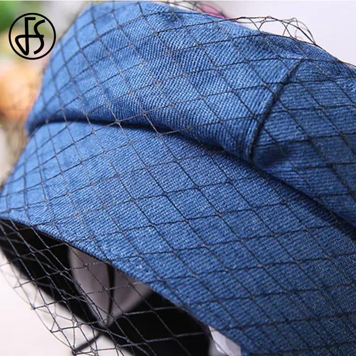Béret en Denim bleu marine rétro britannique pour femmes