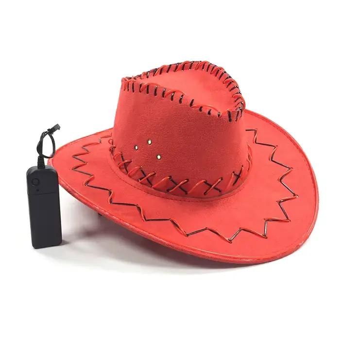 1 casquette de cowboy rouge lumineuse à fil EL pour adulte