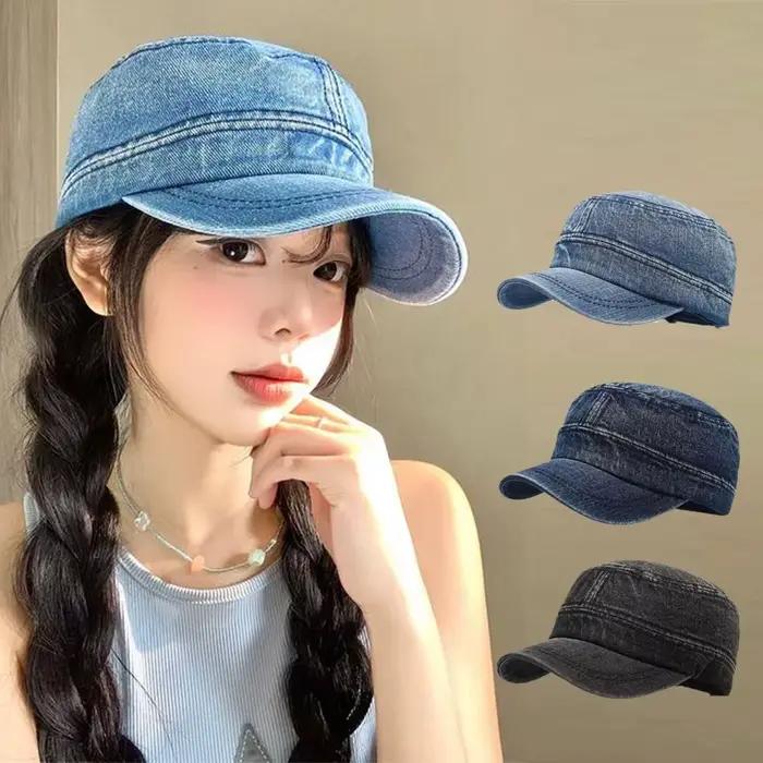 Casquette coréenne vintage en denim à visière plate