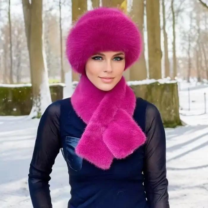 Ensemble chapeau et écharpe de luxe en fausse fourrure