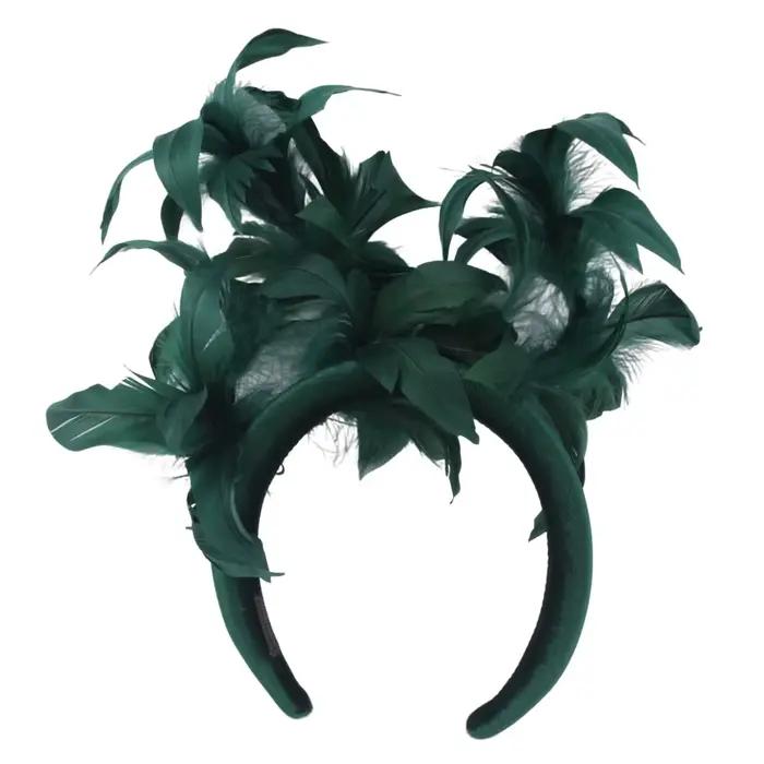 Chapeau bibi vert Royal Ascot en plumes pour femme