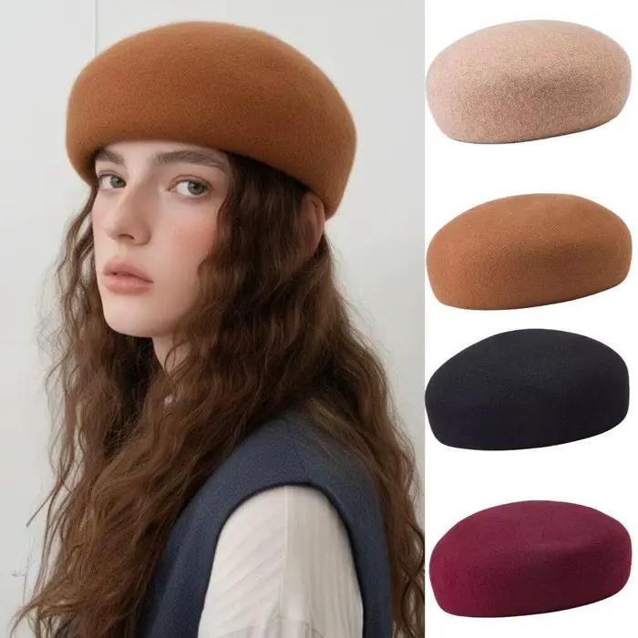 100% laine béret pour femme casquette plate feutre chapeau dame automne hiver chaud créateur de mode Fedora dames