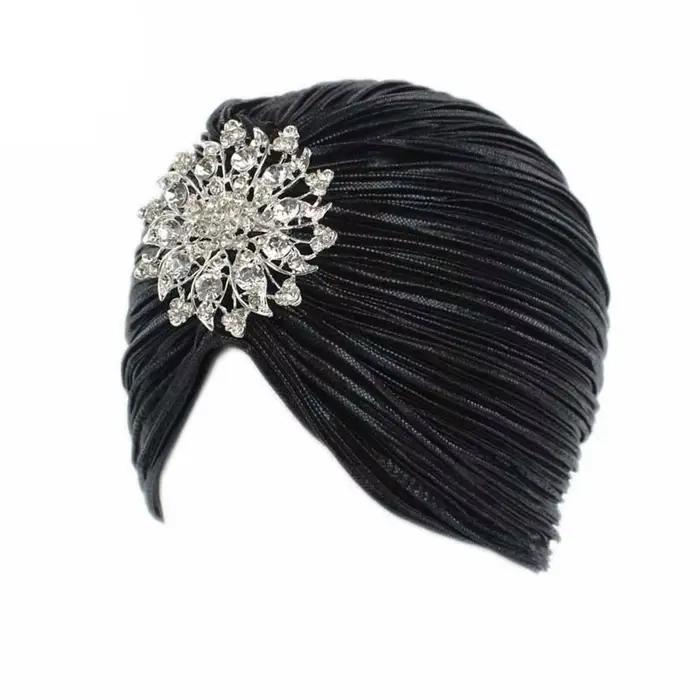 Chapeau turban plissé confortable pour femme polyvalent polyester bandana africain luxueux indien broche voyage printemps automne