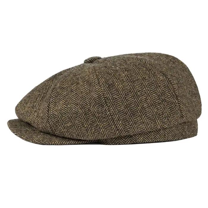 BOTVELA laine Tweed casquette gavroche à chevrons hommes britannique Gatsby rétro chapeau pilote