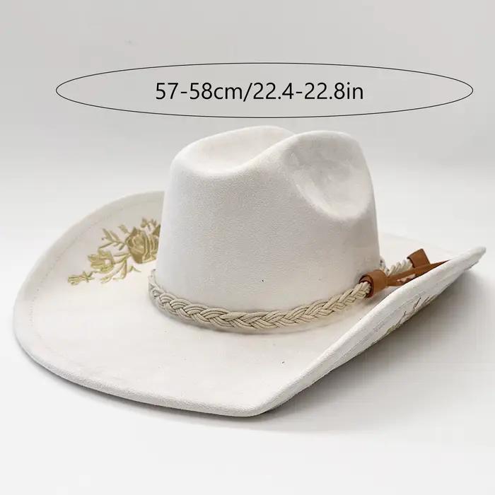 Lamuusaa y2k Western Cowgirl Hat pour femmes et hommes à la mode broderie florale large bord Protection solaire feutre robe chapeau