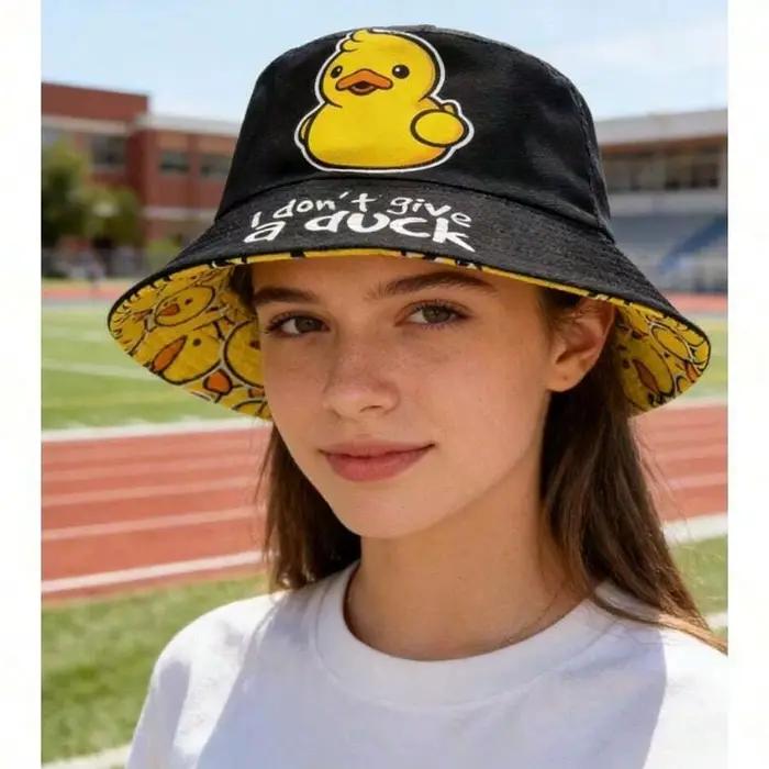 Chapeau de pêcheur à imprimé canard double face style hip-hop pour les voyages en plein air et la plage