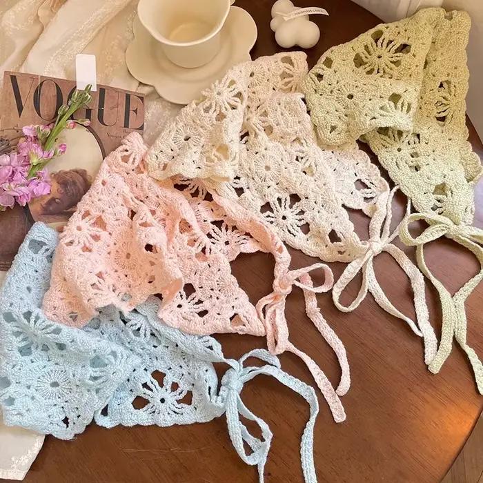 Foulard tricoté chapeau Style pastoral français Triangle bandeau fait à la main Crochet